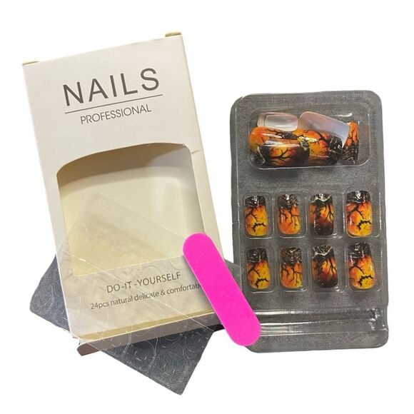 Halloween Bats Press On Nails Medium Square Gel Set of 24 - Picture 4 of 8
